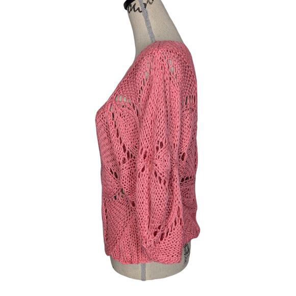 Vintage Chaudry KC Floral Open Knit Boho Crochet Sweater Pink - Picture 3 of 11